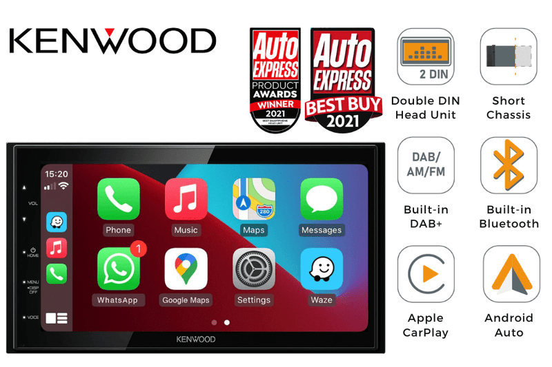 Kenwood DMX5020DABS Double DIN (Short Chassis) Stereo head unit (Carplay, Android, Bluetooth, DAB+)