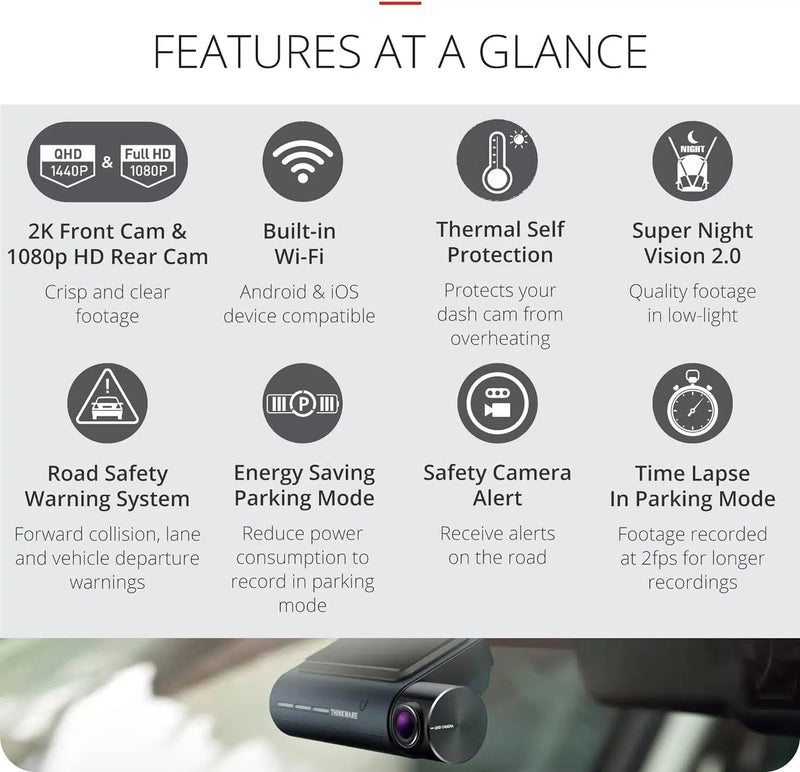 Thinkware Dash Cam Q850 2Ch 2K Front and Rear Dash Cam with Wifi Parking Mode